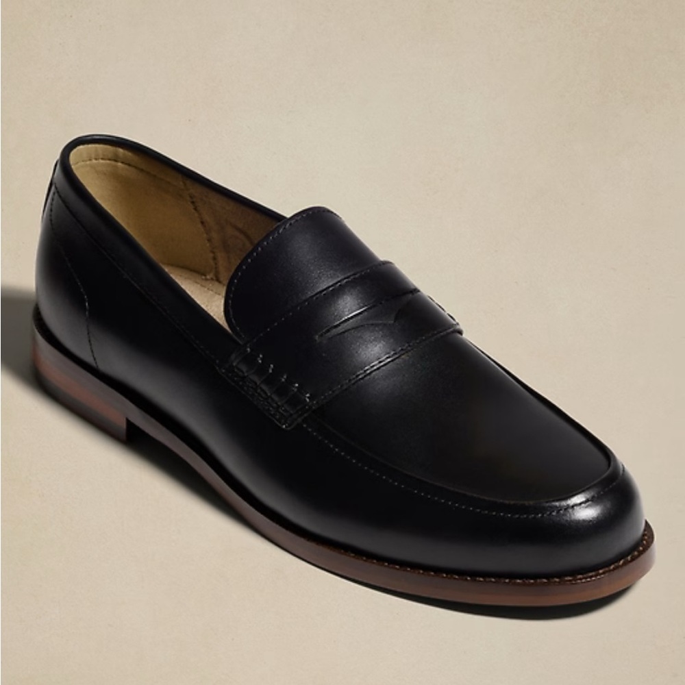 Banana Republic Men's Black Leather Penny Loafers sz 9.5